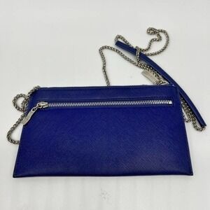 Sorial royal blue leather cross body with silver chain and leather shoulder pad